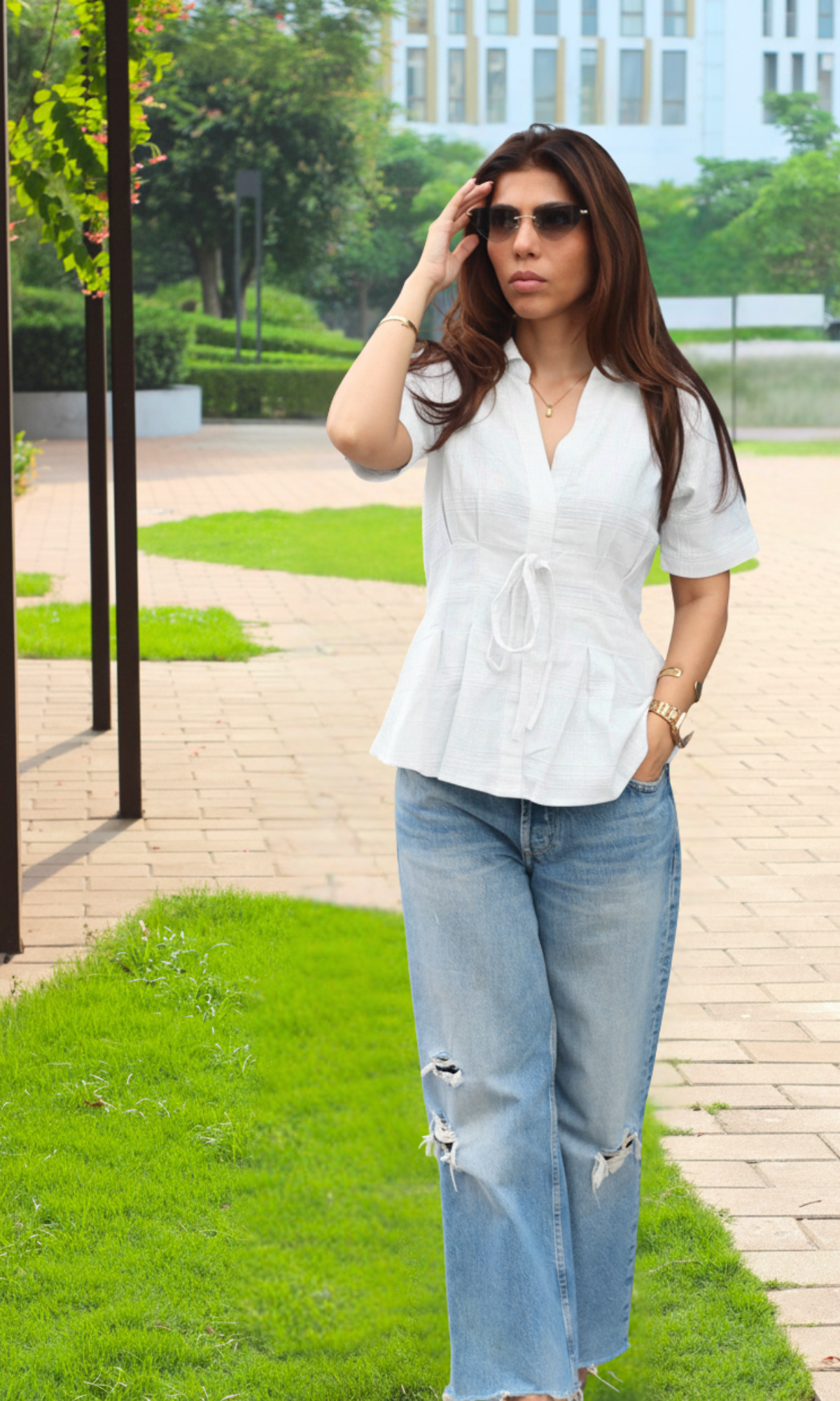 Ivory Structured Tie Detail Top