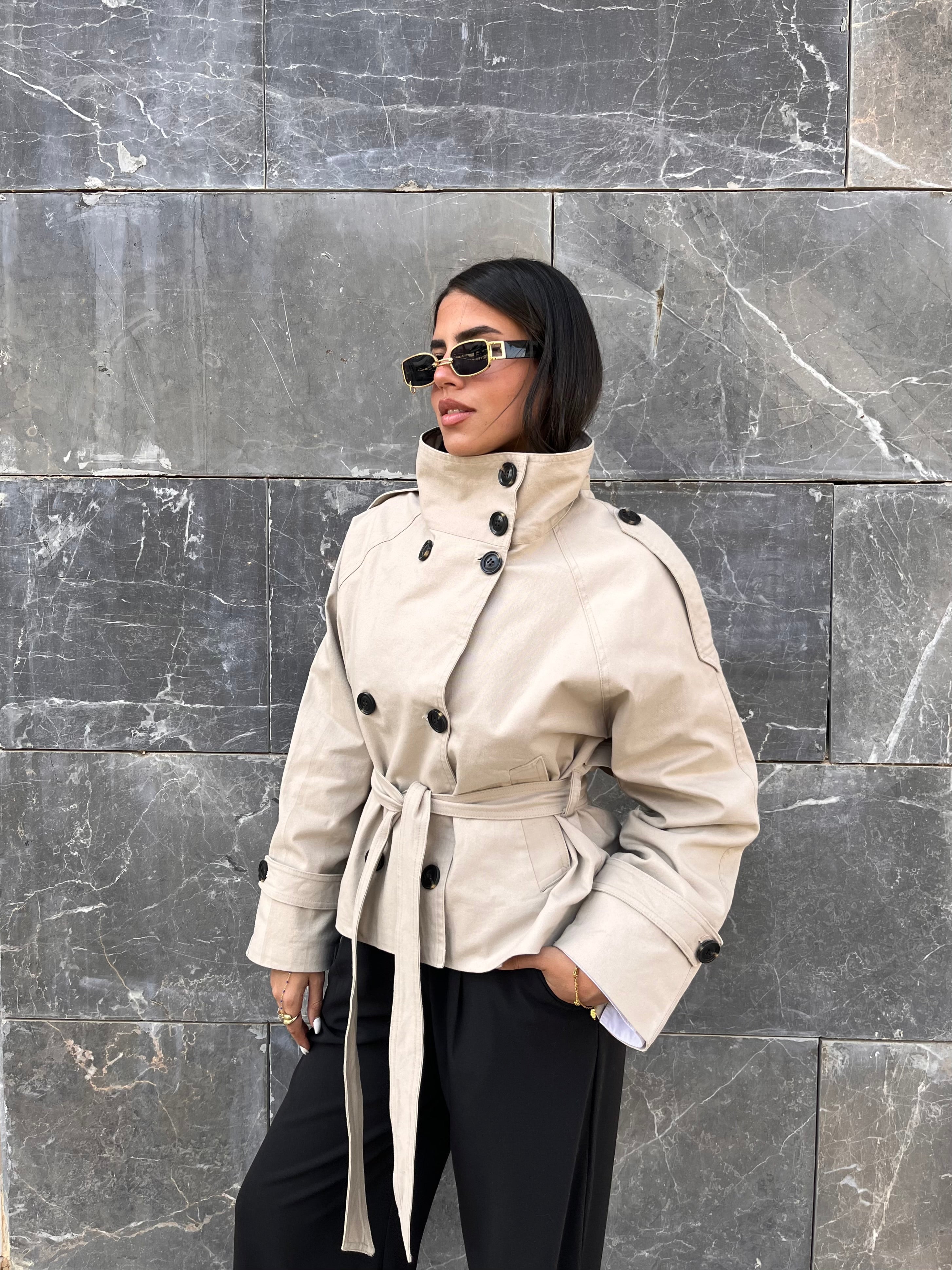 Funnel neck cropped trench coat