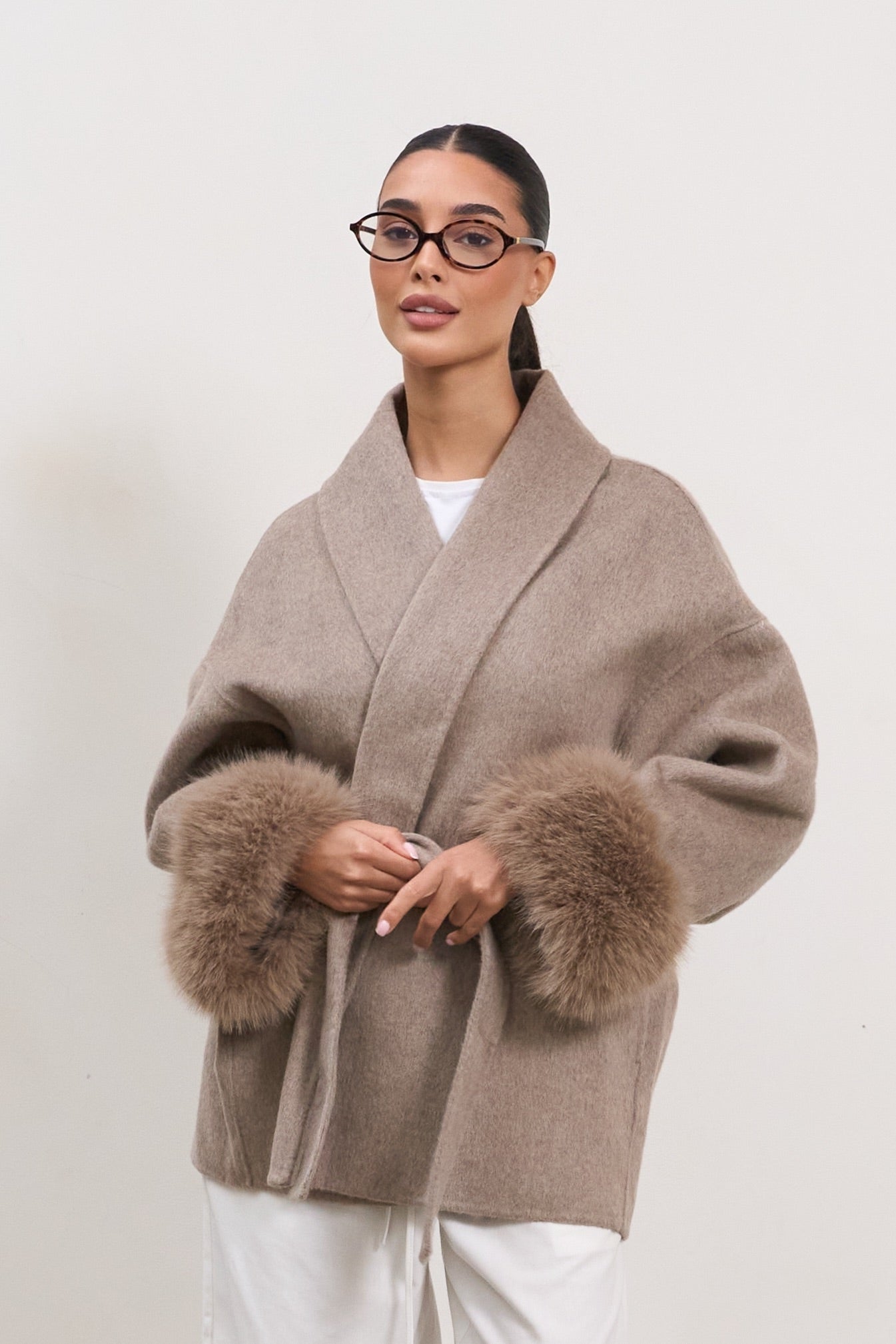 The Luxe Wool Wrap Coat - Taupe