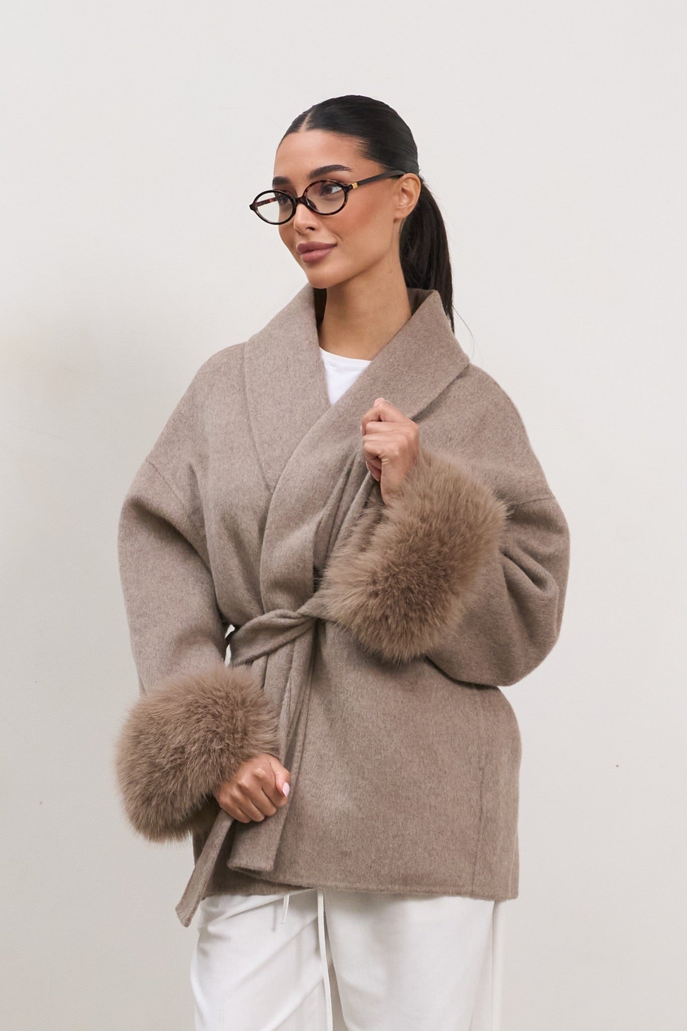 The Luxe Wool Wrap Coat - Taupe