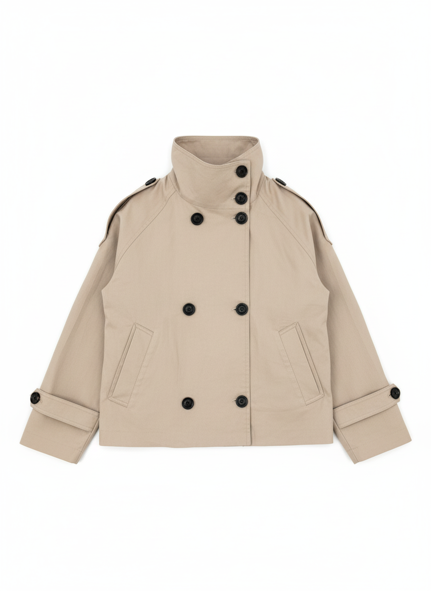 Funnel neck cropped trench coat