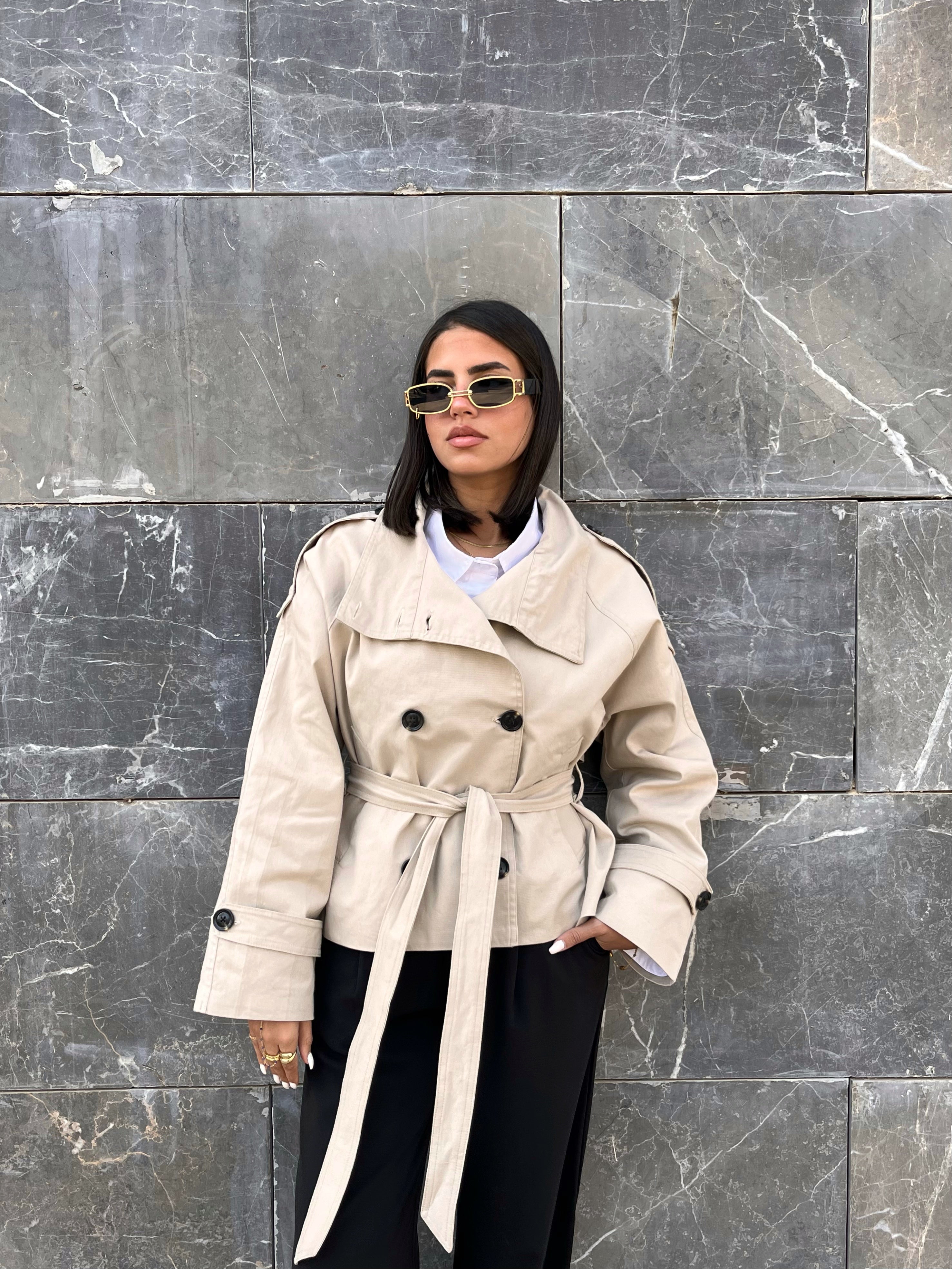 Funnel neck cropped trench coat