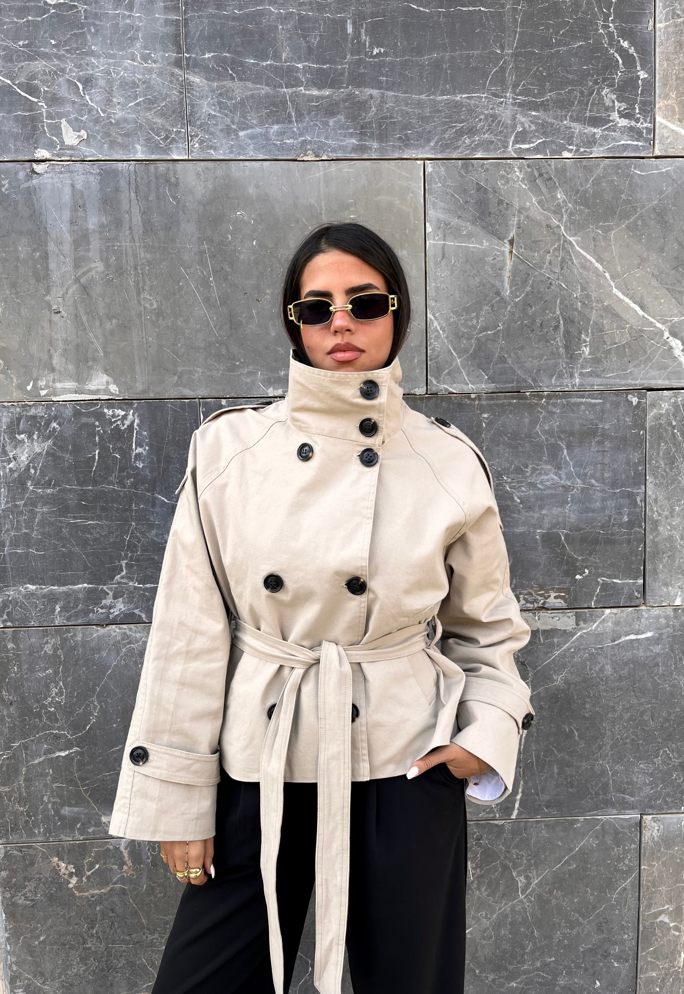 Funnel neck cropped trench coat