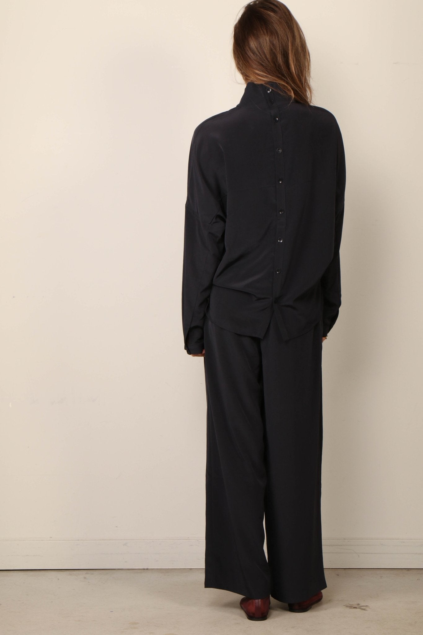 Tibi - Top - Relaxed Suiting Funnel Neck Dolman Sleeve Top - Navy